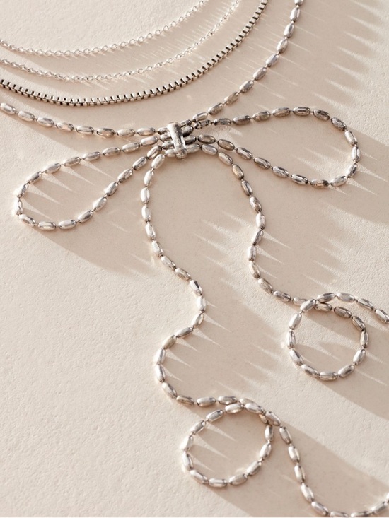 Free People Jewelry - Free People - Silver Multi-Chain Necklace with Bow Accent - Women Jewelry